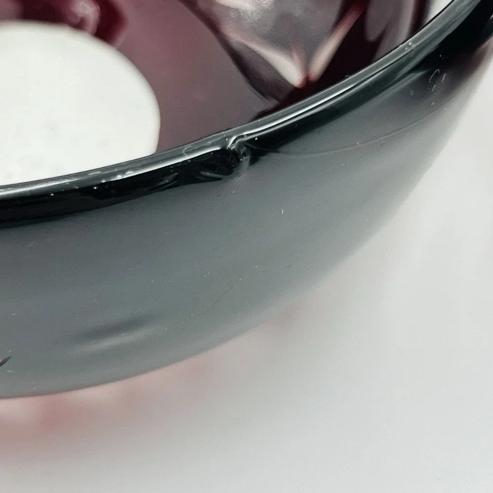Set of‎ 7 Hand Blown Bohemian Ruby Cut to Clear Glass Bowls Floral Wheat Bubbles